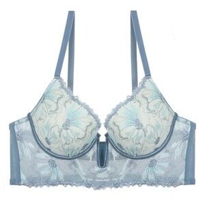 Youmita Blue Floral Longline Plunge 36B Bra NWT